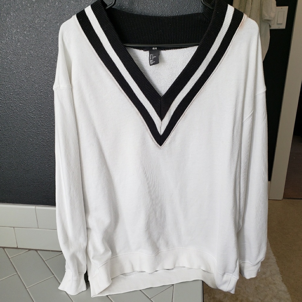 white/black tunic varsity sweater